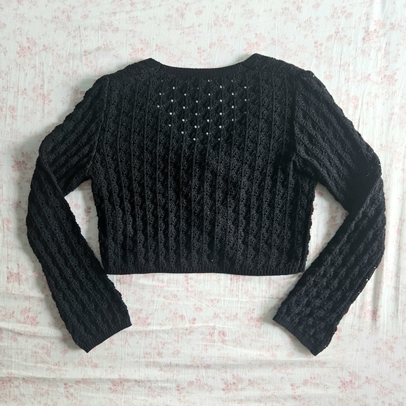 asos petite black pointelle tie front cardigan - Picture 2 of 6